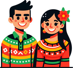 Colorful Latino Couple in Traditional Mexican Clothing – Flat Vector Style Illustration