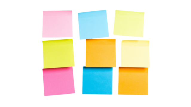 Collection of set Colorful Sticky note isolated on transparent background. PNG file, cut out