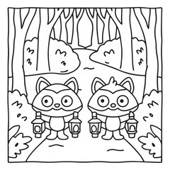 Secret Forest – Bold and Easy Coloring Pages for All Ages | Magical Nature Scenes to Color | Line art vector illustration | Forest Coloring Page | animal coloring page | Print