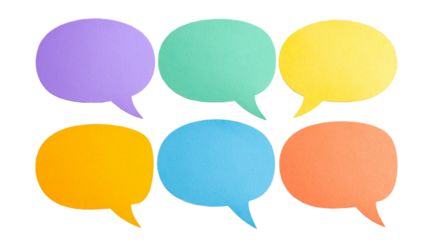 Set of colorful speech and thought bubbles in flat design style. Comic-style blank dialogue balloons. Vector cliparts isolated on transparent background for design and communication themes
