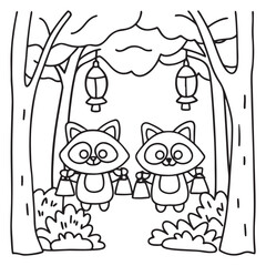 Secret Forest – Bold and Easy Coloring Pages for All Ages | Magical Nature Scenes to Color | Line art vector illustration | Forest Coloring Page | animal coloring page | Print