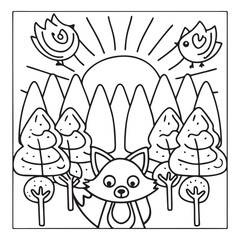 Secret Forest – Bold and Easy Coloring Pages for All Ages | Magical Nature Scenes to Color | Line art vector illustration | Forest Coloring Page | animal coloring page | Print