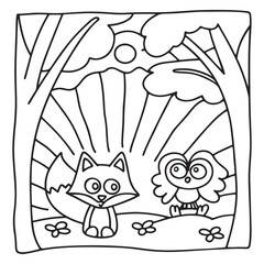 Secret Forest – Bold and Easy Coloring Pages for All Ages | Magical Nature Scenes to Color | Line art vector illustration | Forest Coloring Page | animal coloring page | Print