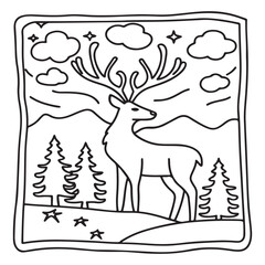 Secret Forest – Bold and Easy Coloring Pages for All Ages | Magical Nature Scenes to Color | Line art vector illustration | Forest Coloring Page | animal coloring page | Print