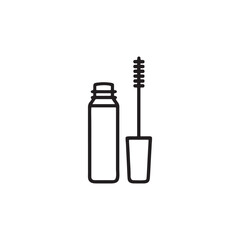 Open Mascara Tube and Wand Silhouette Minimalist Black Vector Illustration on White Background.