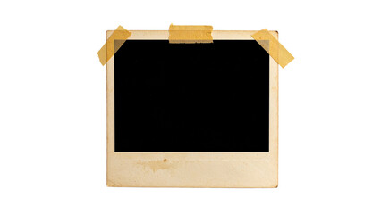 Obraz premium Isolated blank polaroid frame with tape on a black background for design purposes and scrapbooking color full paper texture transparent background
