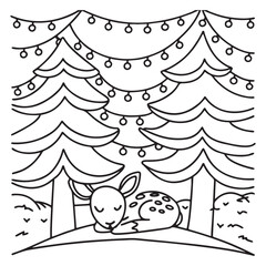 Secret Forest – Bold and Easy Coloring Pages for All Ages | Magical Nature Scenes to Color | Line art vector illustration | Forest Coloring Page | animal coloring page | Print