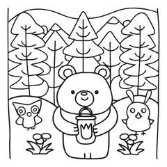 Secret Forest – Bold and Easy Coloring Pages for All Ages | Magical Nature Scenes to Color | Line art vector illustration | Forest Coloring Page | animal coloring page | Print