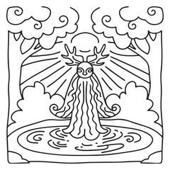 Secret Forest – Bold and Easy Coloring Pages for All Ages | Magical Nature Scenes to Color | Line art vector illustration | Forest Coloring Page | animal coloring page | Print
