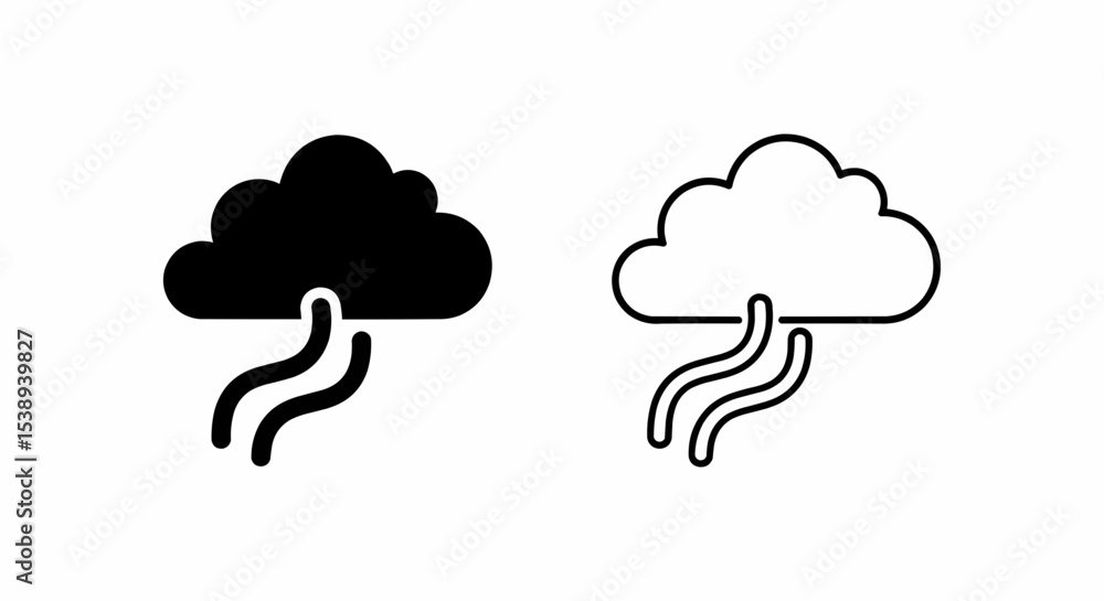 Poster this high-quality vector image features two simple abstract cloud icons with wavy lines emanating fr