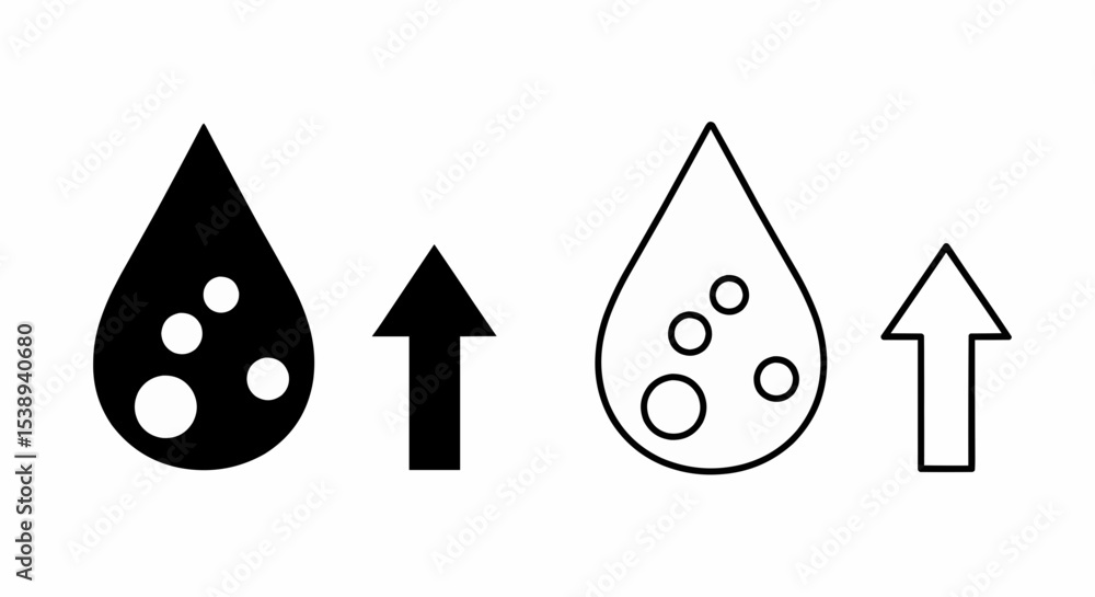 Aufkleber this high-quality vector image features two pictograms: a solid black upward teardrop with cutouts a