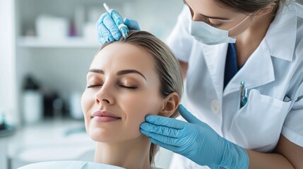 An elegant and professional doctor administering a specialized hair regrowth treatment with expertise and care