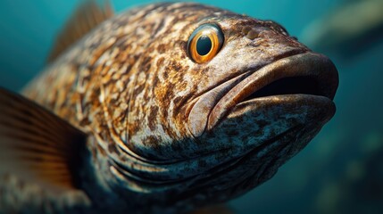 Fototapeta premium Close-up view of a fish's head and upper body.