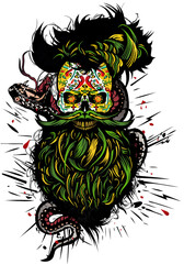 hipster skulls tete de mort crane mexicain barbe moustache serpent old school tattoo