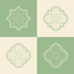 Set elegant Arabic ornamental window frame vector, arabesque geometric shapes and intricate patterns