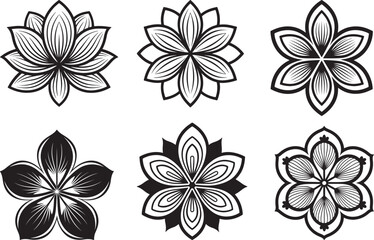 Decorative floral set of silhouette vector black icons design