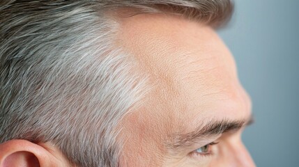 Close-up view of thinning, sparse hair on an aging scalp, showcasing the natural process of hair loss due to the effects of time