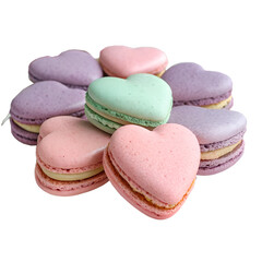 Fototapeta premium Sweet Macaron Hearts A captivating arrangement of heart-shaped macarons, each a masterpiece of color and texture. Displaying the allure of these French delicacies