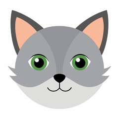 Cute gray cat face icon isolated on white background