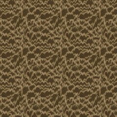 The image features a seamless, earthy-toned textile or carpet-like pattern with a rough texture. Zigzag and wavy lines form repeating geometric motifs in shades of brown and tan.
