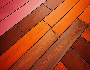 Colorful Wooden Floor Texture with Gradient Effect in Orange, Red, and Brown Tones - Diagonal Plank Design for Interior Decoration or Background