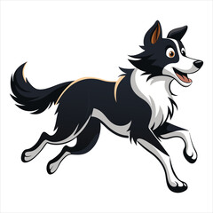 Energetic Cartoon Border Collie Dog Running Illustration