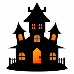 Halloween haunted house silhouette isolated on white background