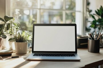 Isolated laptop mockup without background with blank screen. Stock royalty free illustration.