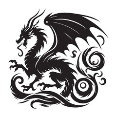 Black Dragon Silhouette Vector Graphic Simple Shape whith white baground