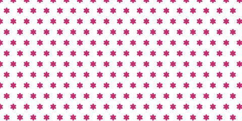 Seamless Pink Floral Pattern on White Background, Vibrant Abstract Flower Repeat Motif for Design, Playful Geometric Blossom Texture for Spring, Bright Digital Wallpaper with Simple Pink Flowers.