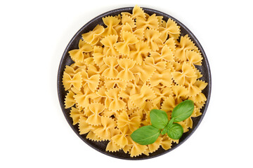 Farfalle Pasta, Basil, Bowl, isolated on white background