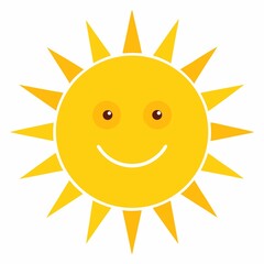 Happy smiling sun cartoon icon isolated on white background