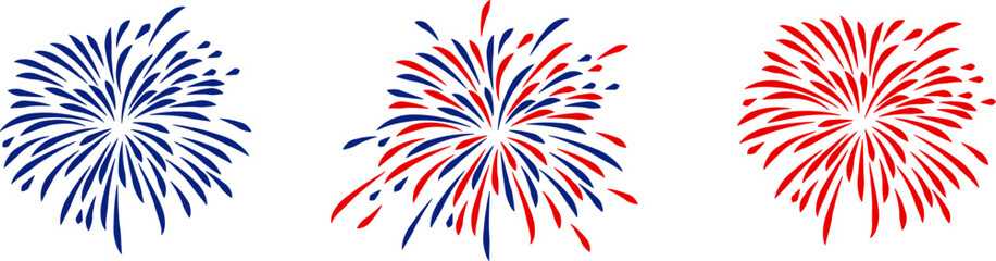  4th july Independence Day fireworks collection .Red, blue fireworks for 4th of July . Fourth of July elements . United States of America celebration firecrackers set. USA exploding fireworks .