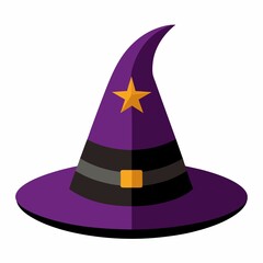 Purple witch hat with star isolated on white background
