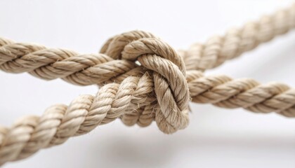 Fototapeta premium Close-up of knotted rope representing strength, unity, teamwork or nautical themes in visual storytelling