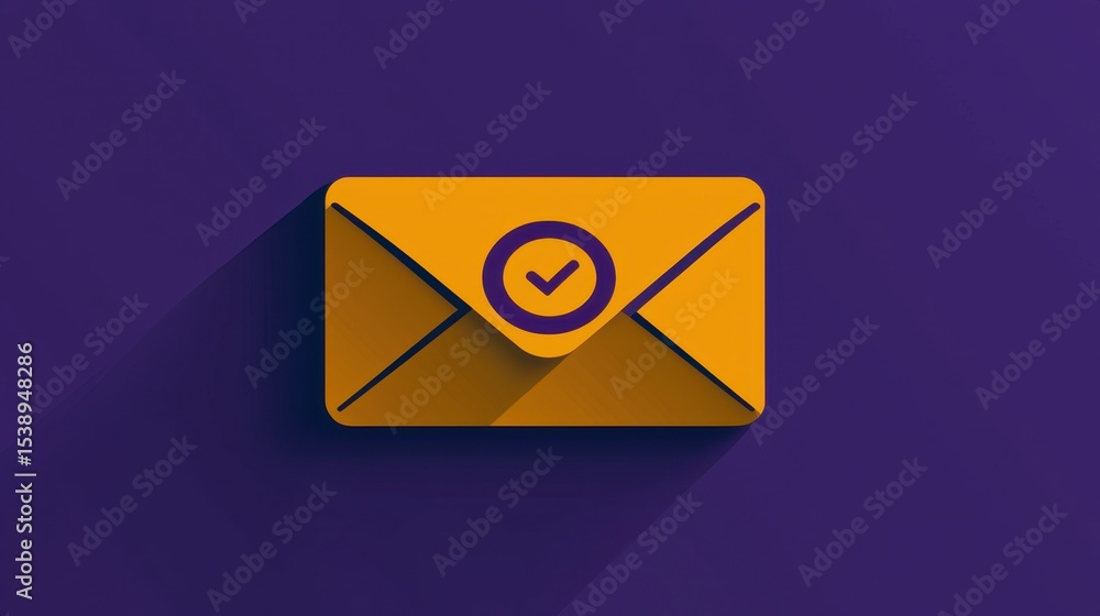 Poster envelope icon with checkmark on purple background signifies message delivery confirmation