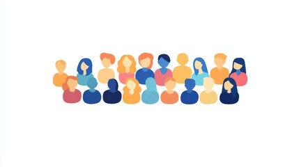 Colorful illustration of diverse people standing together, representing unity and community in a modern design.