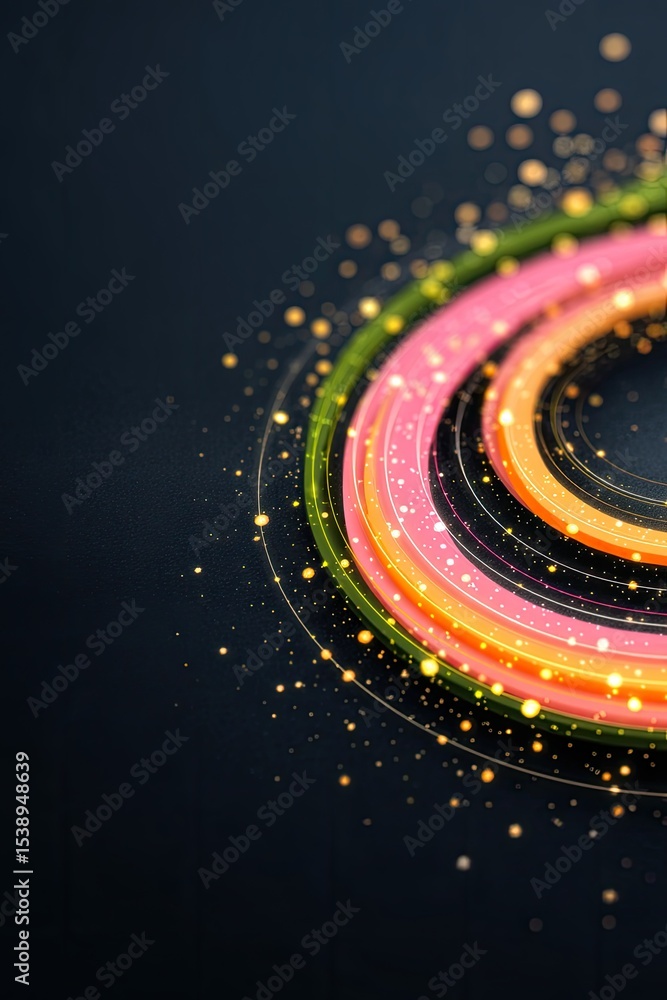 Aufkleber abstract vortex of interlaced lines and glowing circles on dark gradient background