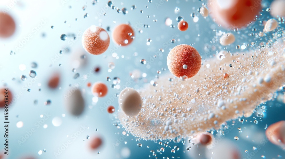 Poster close-up conceptual medical image showing dandruff flakes under the high magnification of a microsco