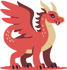 Fototapeta premium A whimsical illustration of a cheerful red dragon with large wings, depicting a fantasy creature, isolated on white.