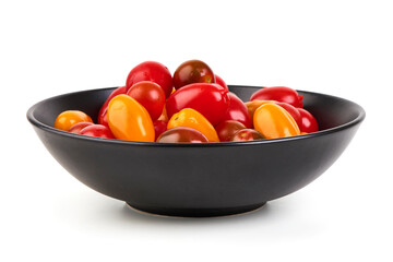 Cherry Tomatoes Bowl, Red Yellow, isolated on white background