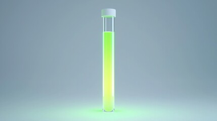 Bright green liquid in a test tube stands upright against a simple gray background showcasing scientific potential