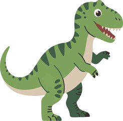 Fototapeta premium Cartoon depiction of a tyrannosaurus rex dinosaur featuring a friendly expression and a delightful green color design for use in children's illustrations