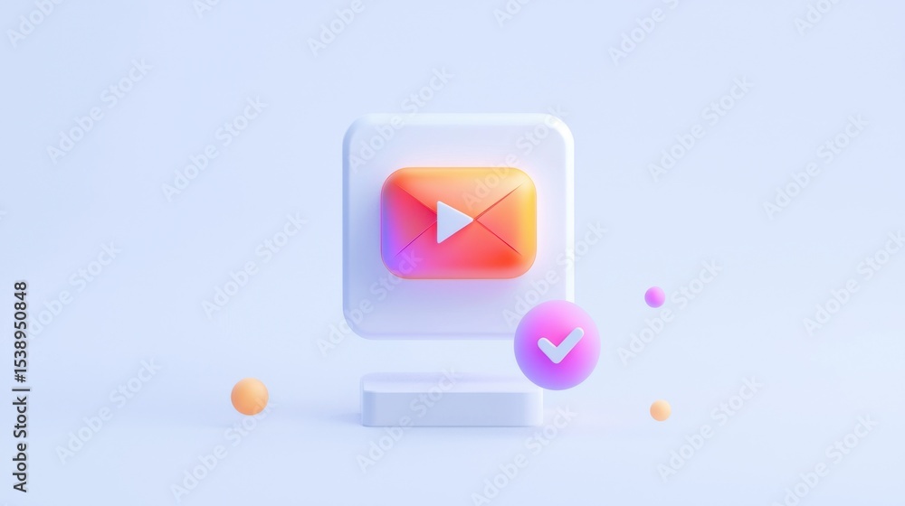 Poster bright and modern digital communication icon showcasing an envelope and play button design with colo