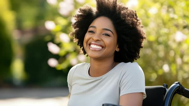 Beautiful paraplegic black woman in park