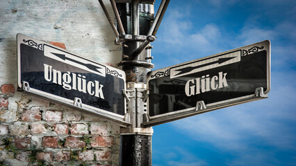Signposts the direct way to happiness versus misfortune