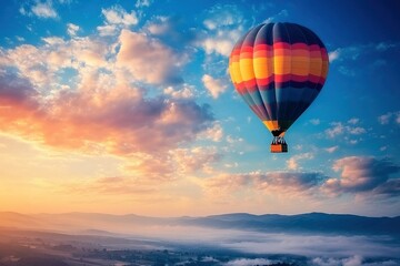 Fototapeta premium Hot Air Balloon Ride Over Beautiful Napa Valley, California, United States Banner