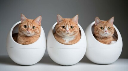 A modern, minimalist cat retreat featuring advanced, interactive digital games and technology for a captivating, immersive feline experience.