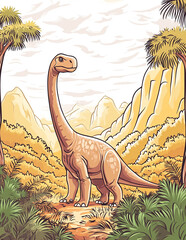 Cartoon baby dinosaur illustrations roam wild in the grass, forest, and desert