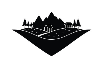 Mountain Landscape with Houses and Trees